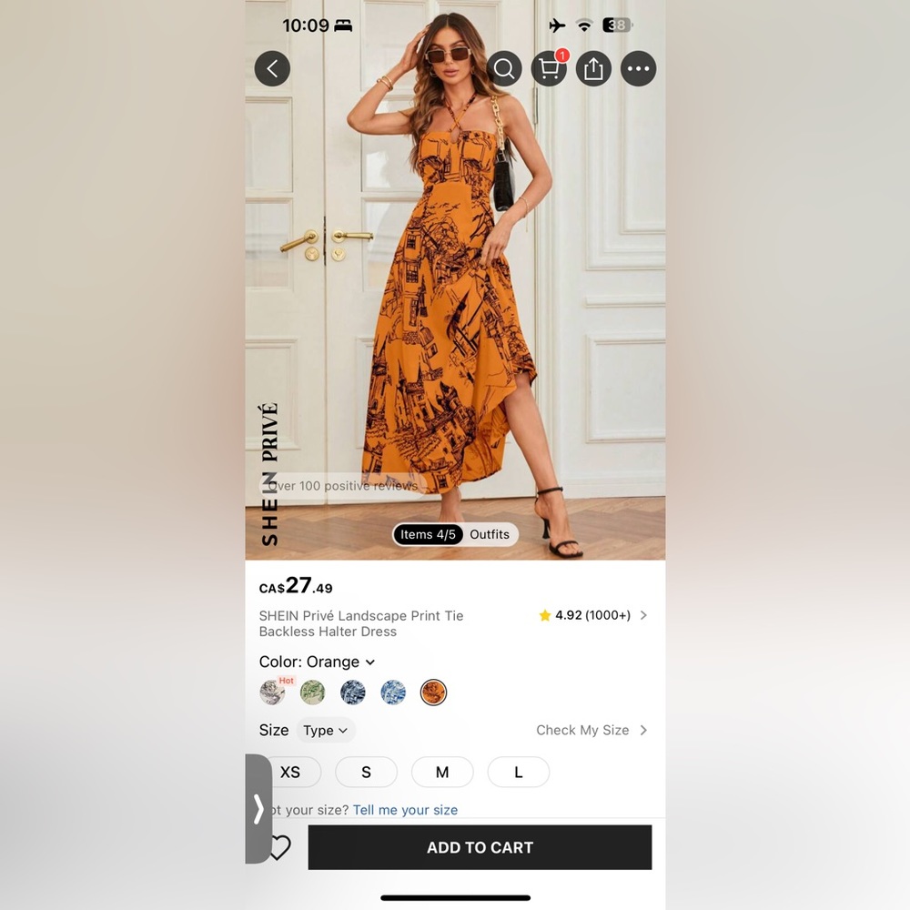 Shen summer dress S orange only wear once